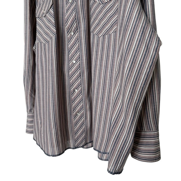 VINTAGE! Wrangler Men's 2XL Western Pearl Snap Brown Striped Shirt Multicolor - Picture 3 of 9